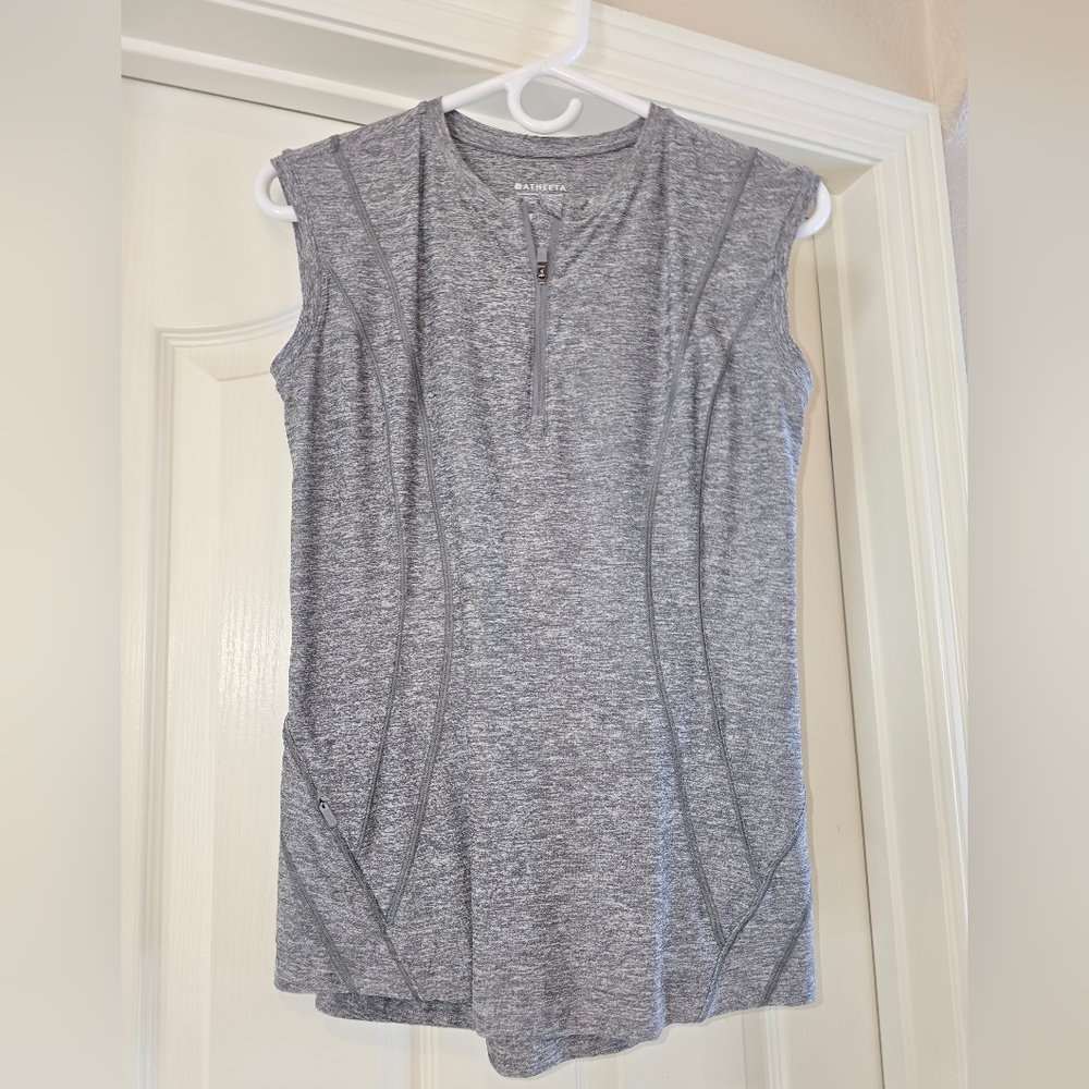 Athleta Heather Gray 1/4 Zip Sleeveless Top